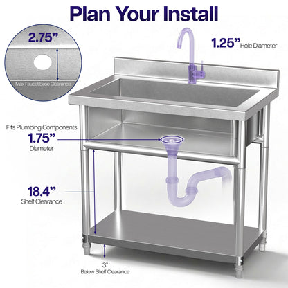 VIVO Life Finds by VIVO Stainless Steel Single Bowl Large Utility Sink - LF-US1SL