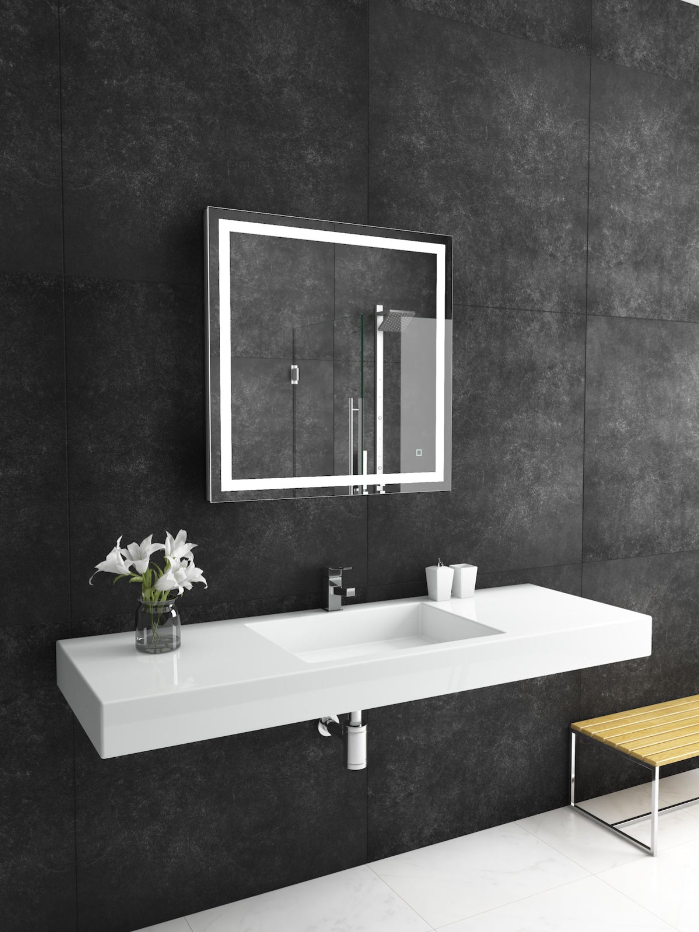 Paris Mirror 32" x 32" Rectangle Liberty Mirror With Touch/ON/OFF Dim Sensor Switch 6000K - LIBEX32326000