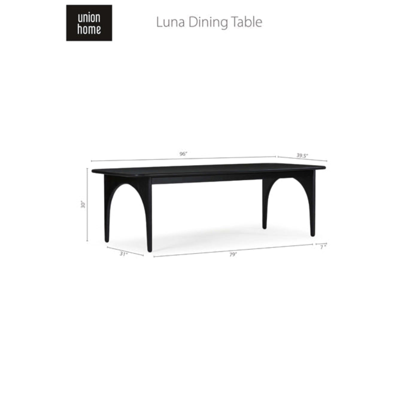 Union Home Luna Dining Table- Charcoal -  DIN00280