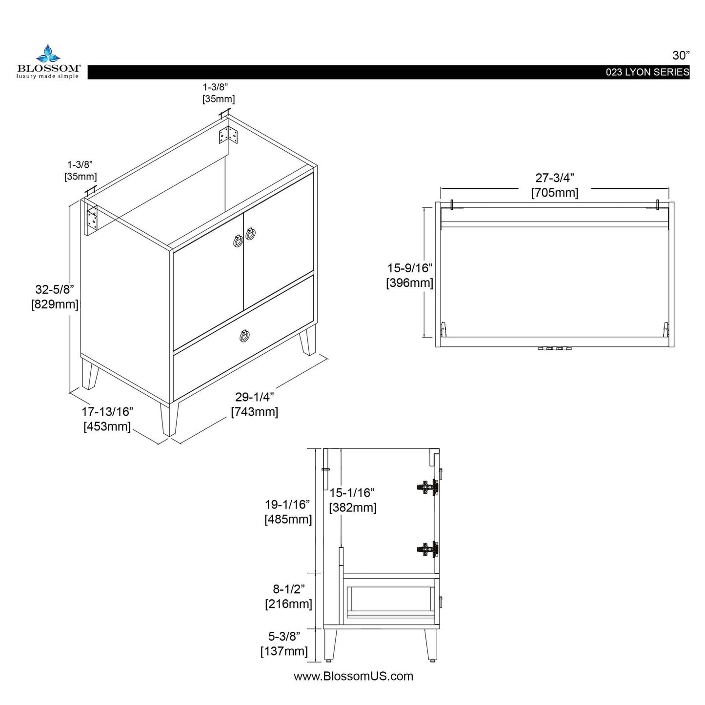 Blossom Lyon 30 Inch Bathroom Vanity - V8023 30 01