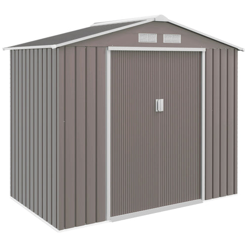 Outsunny EverBase 7' x 4' Outdoor Storage Shed with Foundation Kit, Double Lockable Door & Air Vents, Gray - ockable Door & Air Vents, Gray