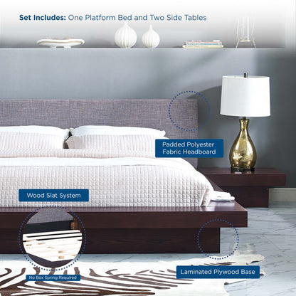 Modway furniture Freja 3 Piece Fabric Queen Bedroom Set - MOD-5492-WAL-GRY-SET