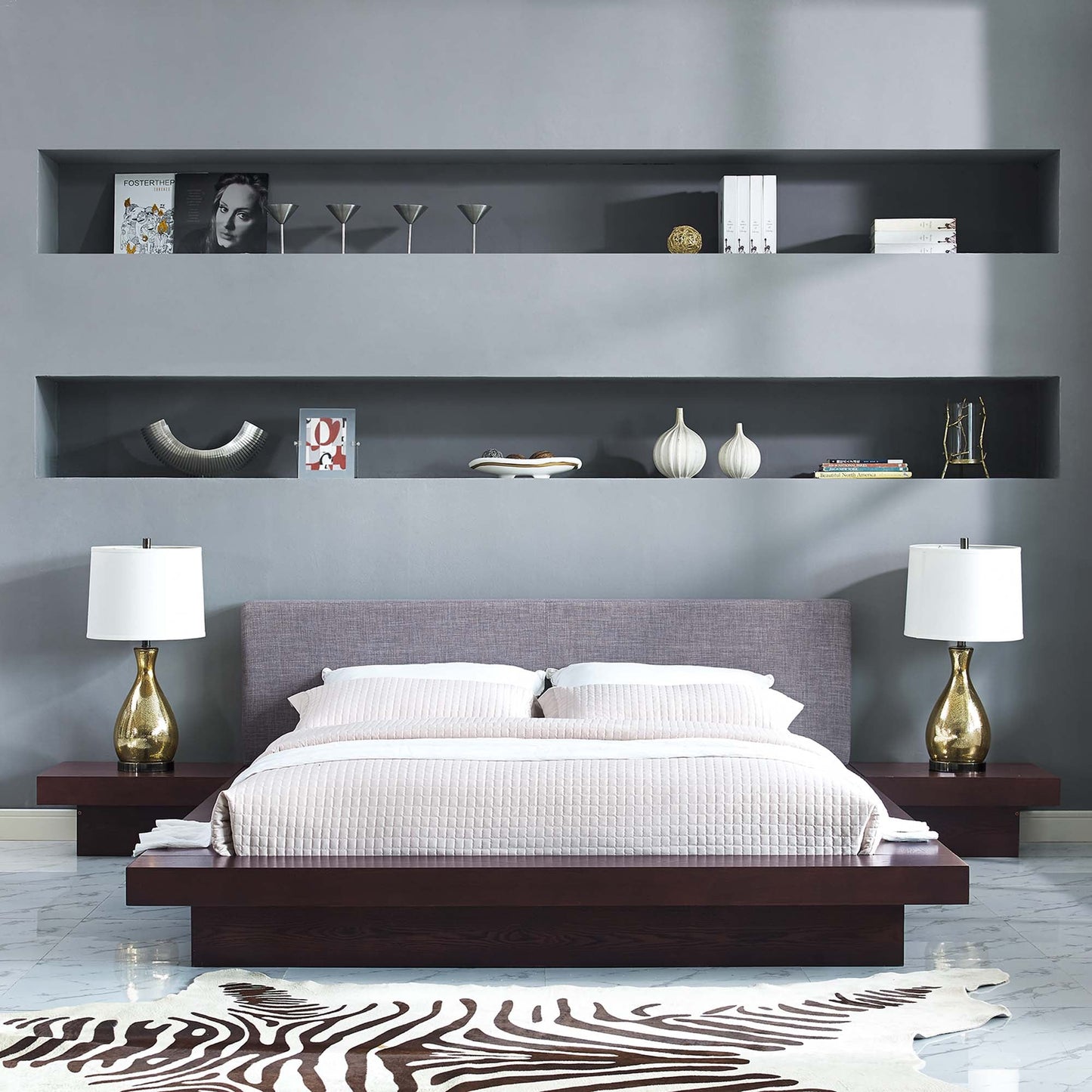 Modway furniture Freja 3 Piece Fabric Queen Bedroom Set - MOD-5492-WAL-GRY-SET