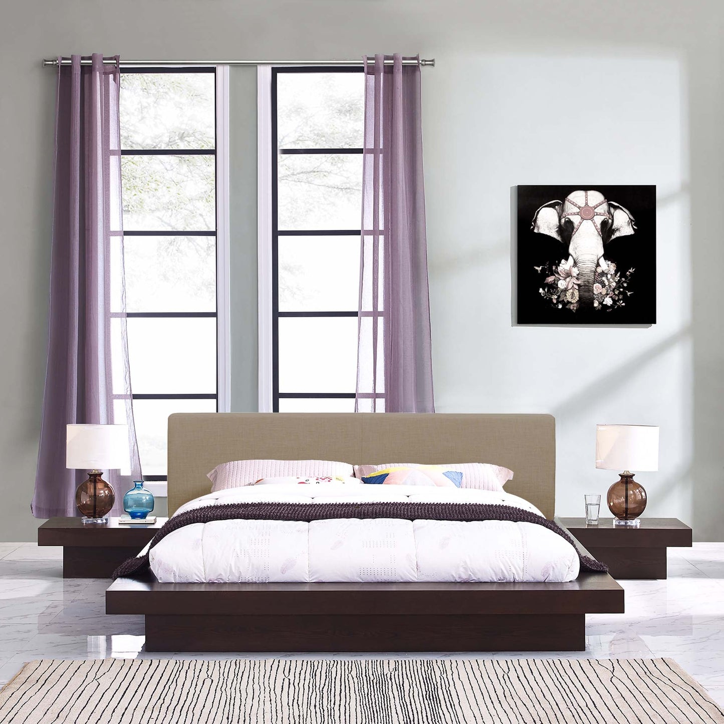 Modway furniture Freja 3 Piece Fabric Queen Bedroom Set - MOD-5492-WAL-GRY-SET