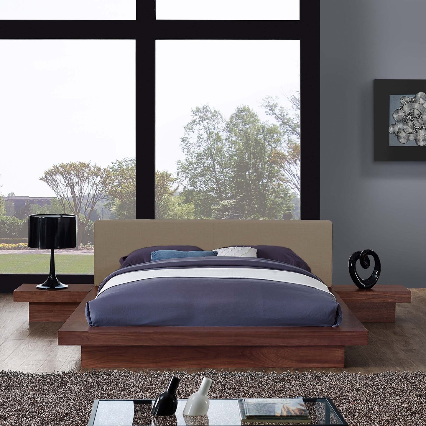 Modway furniture Freja 3 Piece Fabric Queen Bedroom Set - MOD-5492-WAL-GRY-SET