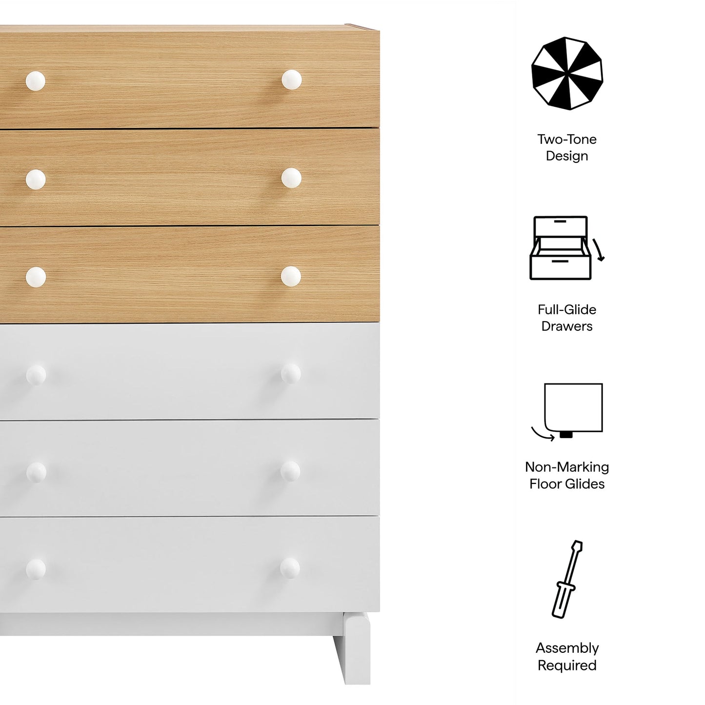 Modway furniture Nolia 6-Drawer Color Block Dresser Chest - MOD-7240-OAK-WHI