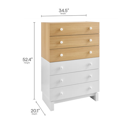 Modway furniture Nolia 6-Drawer Color Block Dresser Chest - MOD-7240-OAK-WHI