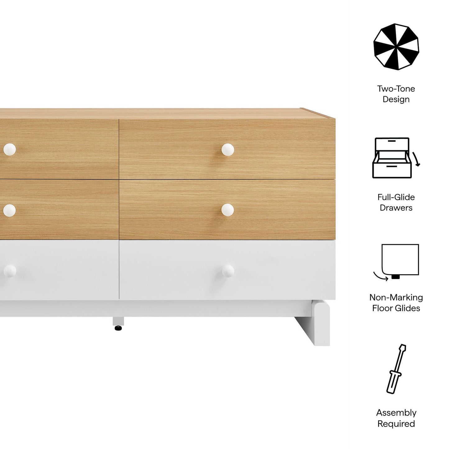 Modway furniture Nolia 6-Drawer Color Block Dresser - MOD-7241-OAK-WHI