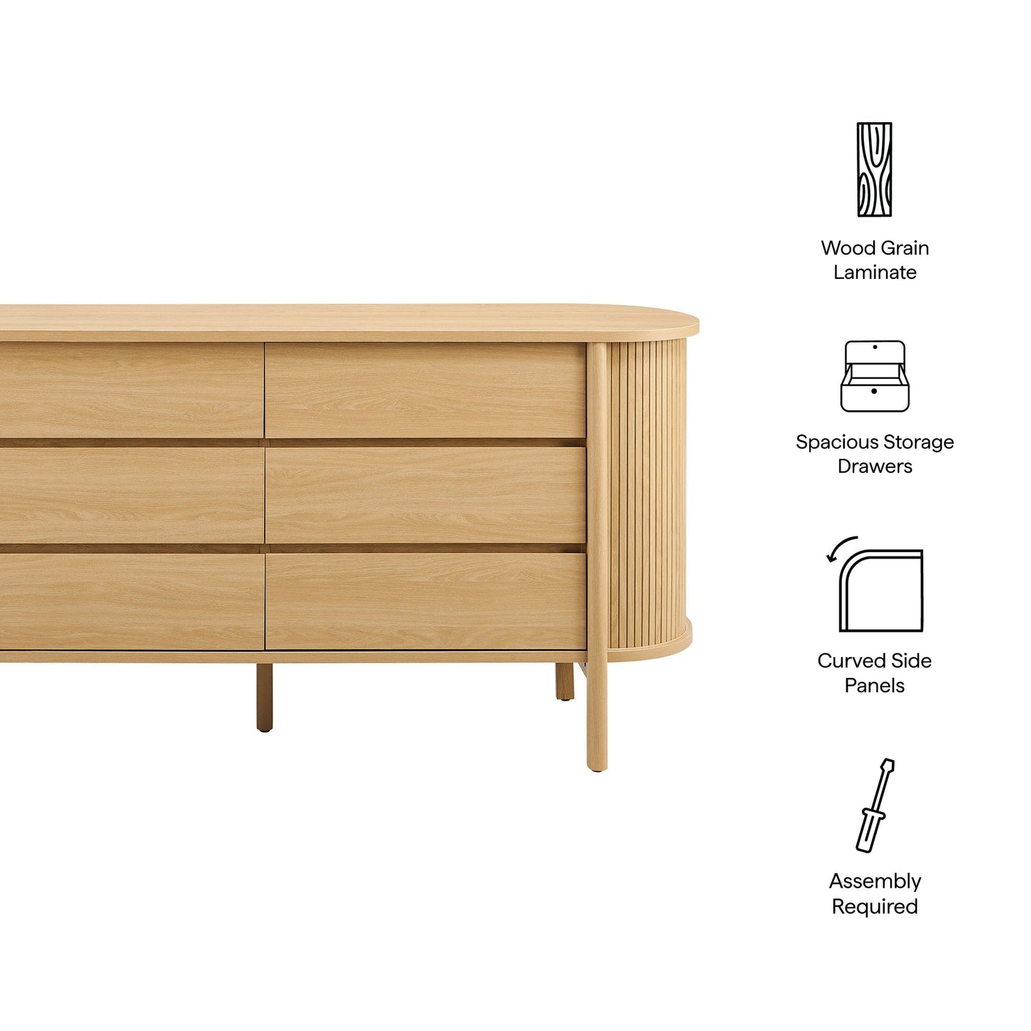 Modway Furniture Cadence 6-Drawer Curved Dresser - MOD-7242-OAK