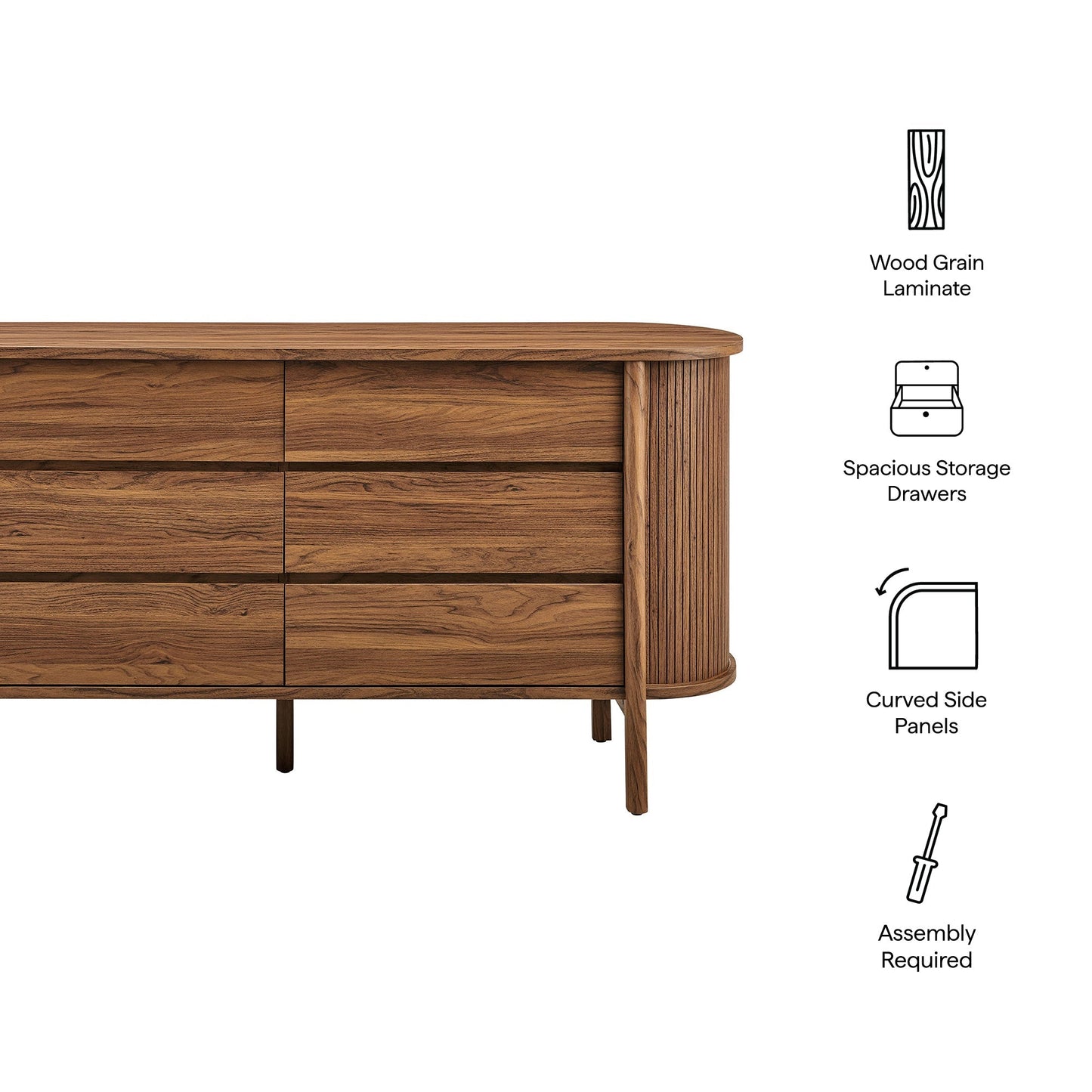 Modway Furniture Cadence 6-Drawer Curved Dresser - MOD-7242-OAK