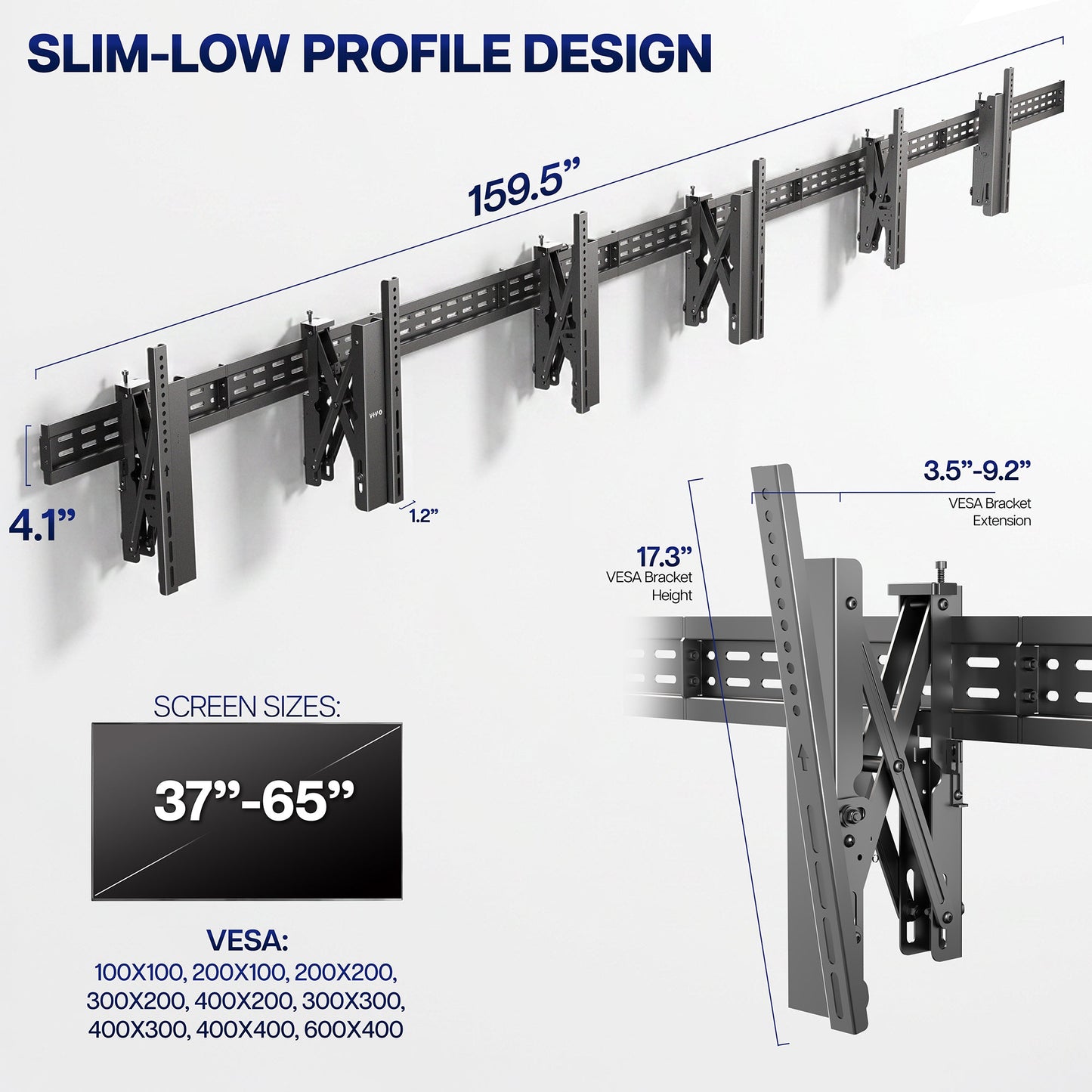 VIVO Pop-Out TV Tilting 1x3 Video Wall Mounts - 37” to 65” Screens - MOUNT-VW65-3T