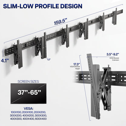 VIVO Pop-Out TV Tilting 1x3 Video Wall Mounts - 37” to 65” Screens - MOUNT-VW65-3T