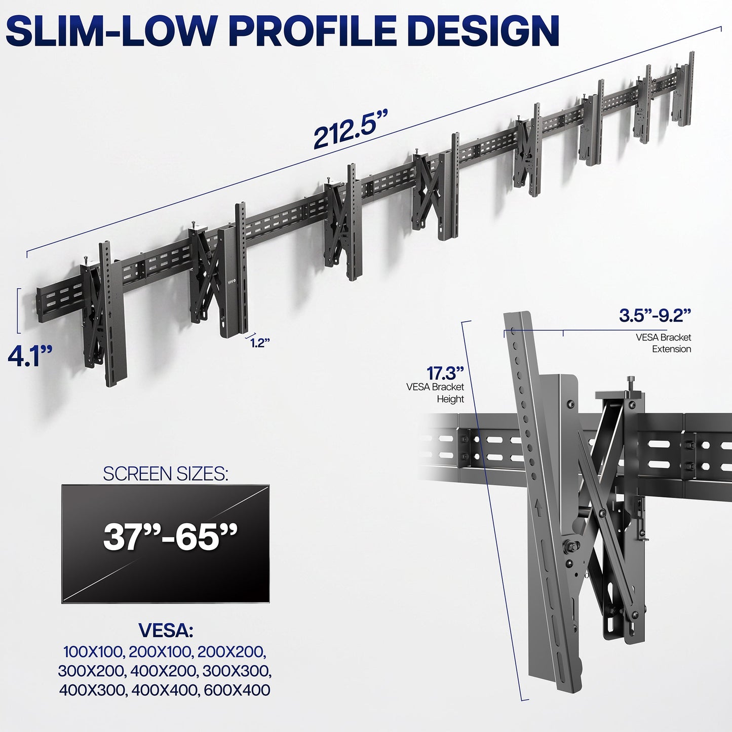VIVO Pop-Out TV Tilting 1x4 Video Wall Mounts - 37” to 65” Screens - MOUNT-VW65-4T