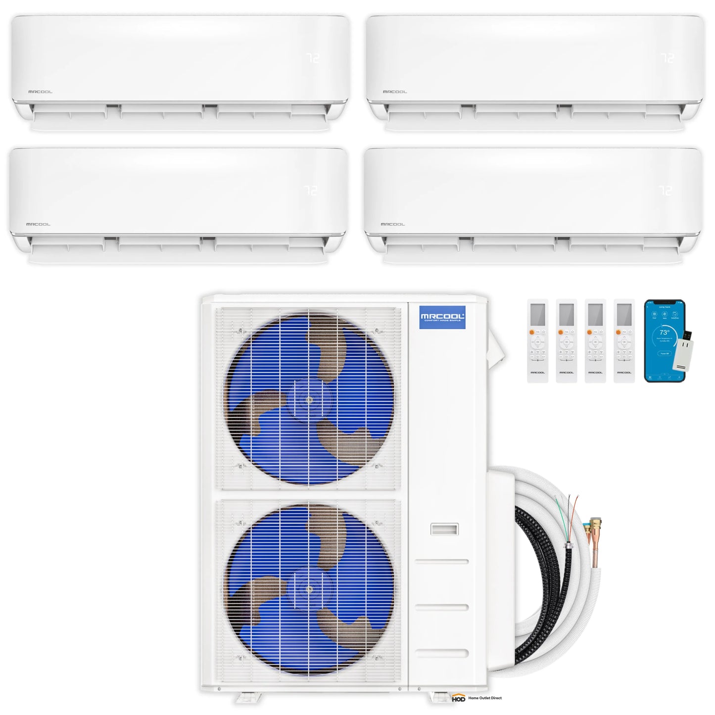 MRCOOL DIY 5th Gen Mini Split - 4-Zone 48,000 BTU Ductless Air Conditioner and Heat Pump Condenser with 12K + 9K + 6K + 6K Wall Mount Air Handlers - DIY5-4Z-48HP-12K9K6K6K