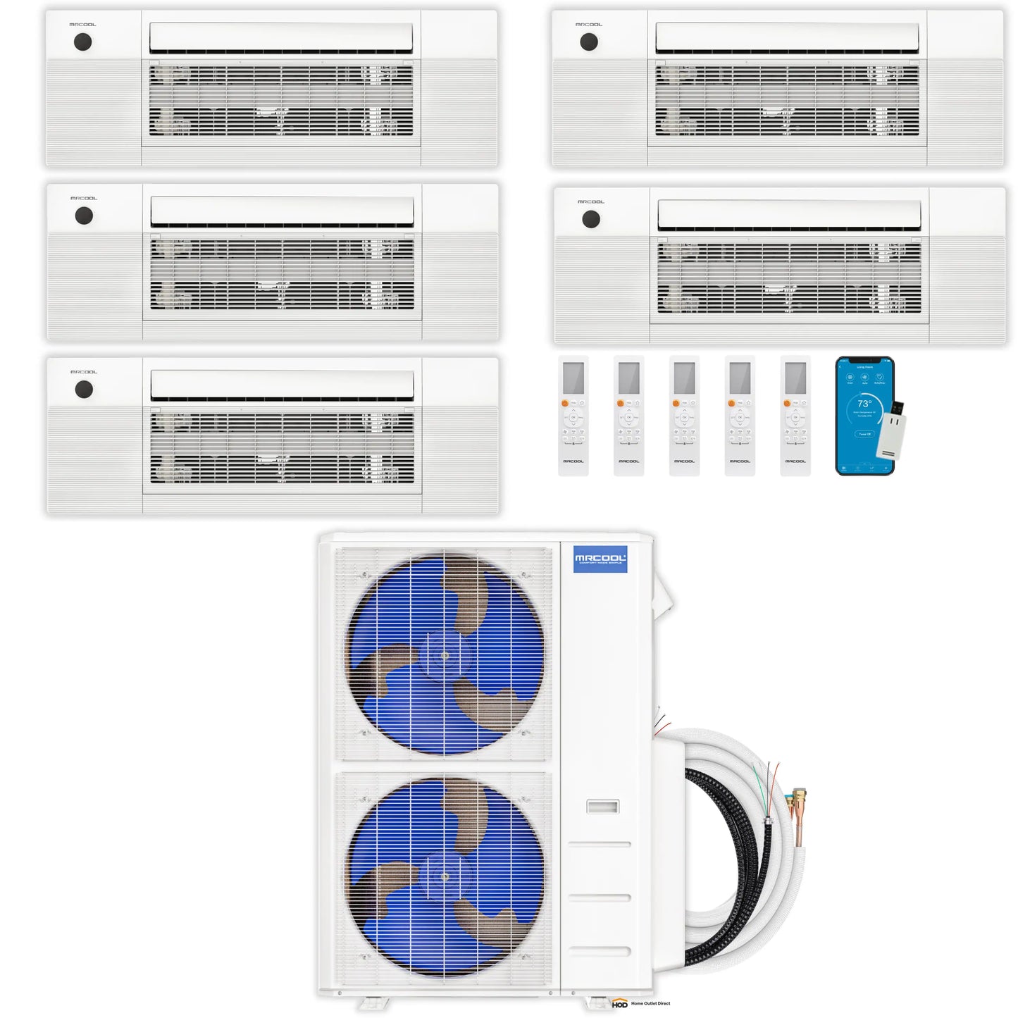 MRCOOL DIY 5th Gen Mini Split - 5-Zone 55,000 BTU Ductless Air Conditioner and Heat Pump Condenser with 12K + 9K + 9K + 9K + 6K Ceiling Cassette Air Handlers