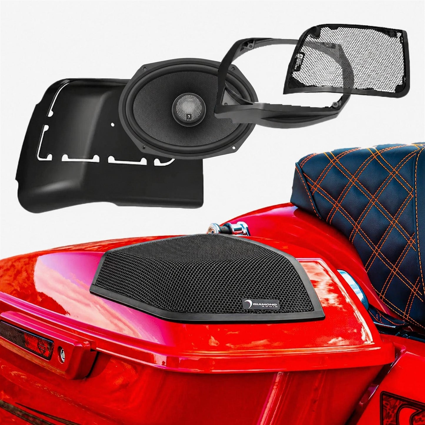 Diamond Audio 2014-2023 Harley Davidson Cut In SPEAKER Lid Kit with  HXM69F4BK (4Ω) - MSHXM69F4BKLK