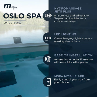 MSpa Square Bubble Spa w/Hard Exterior, Soft Lining Interior, & Hydro Jets, Oslo - 277