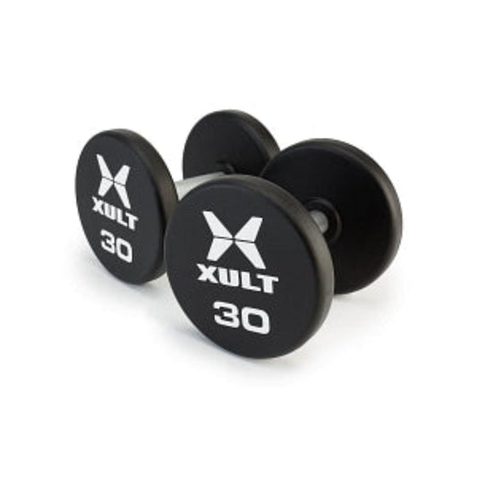 Johnson Health Tech XULT Urethane Round Dumbbells - XULT Urethane Round Dumbbell Set, Black Plus, 175 lb. - XT-155SETURE-RND-P