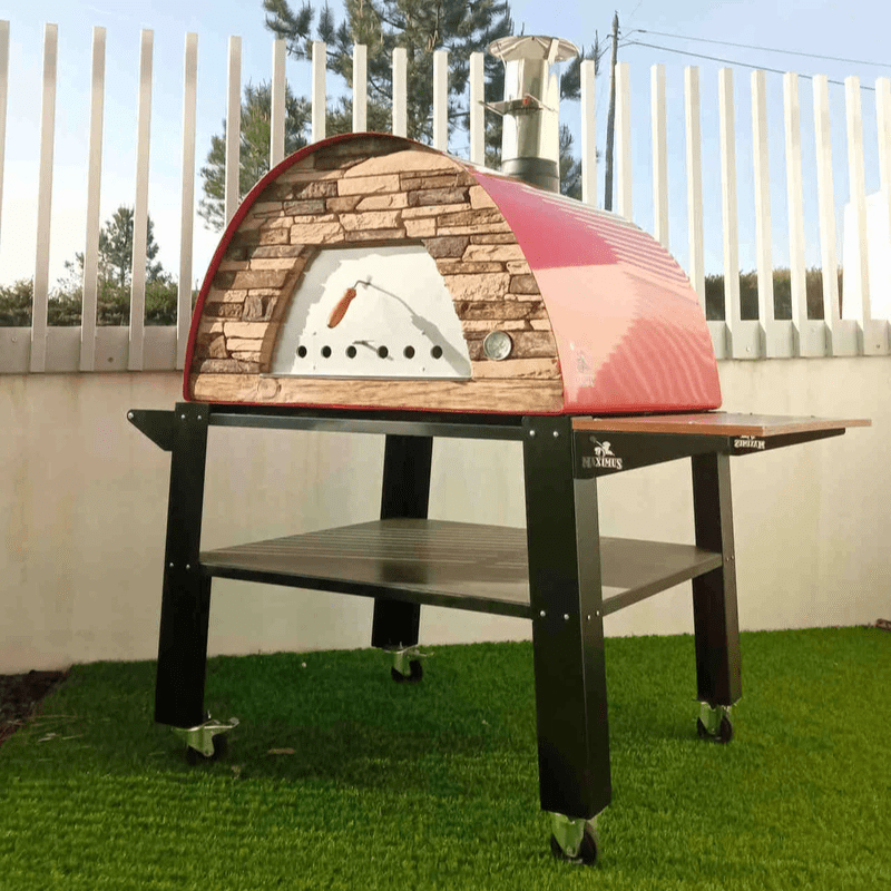 MaximusPrimepizzaovenstand-BellowithRedPizzaOvenFrontview