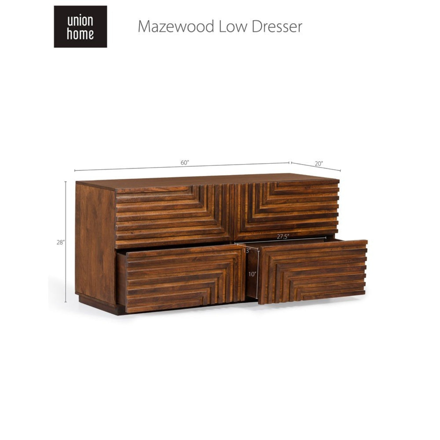 Union Home Maze Wood Low Dresser  - BDM00047