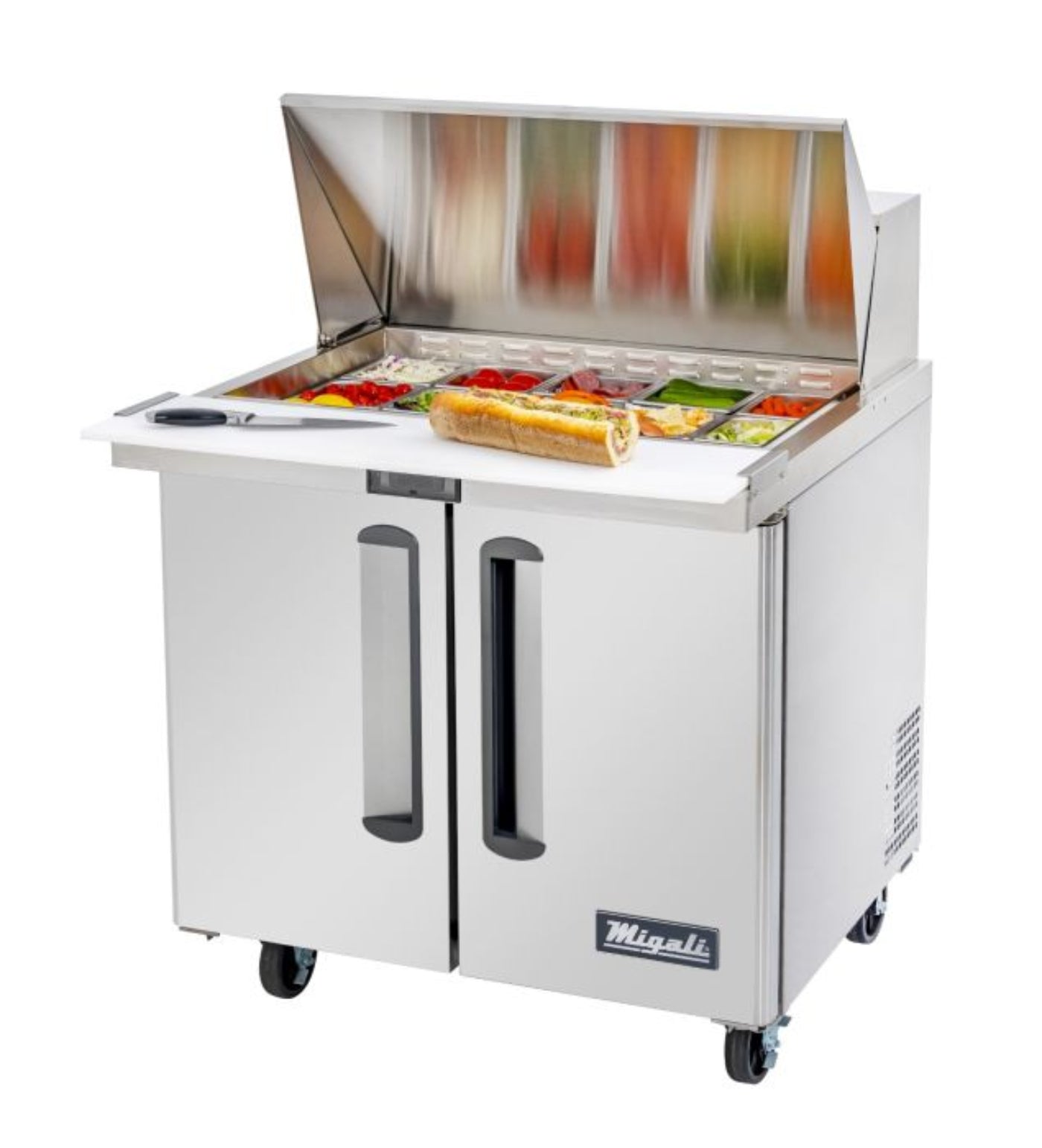 Migali  Mega Top Sandwich Prep Table 2 Doors, 15 Pans - C-SP36-15BT-HC