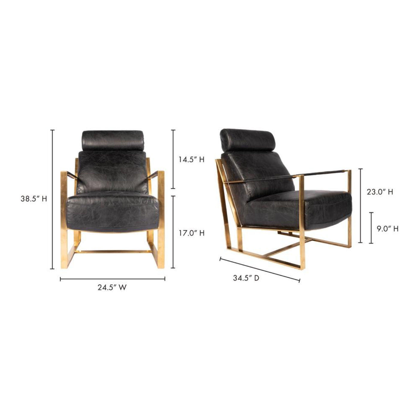 Moe's Home Collection Paradiso Chair Onyx Black Leather - PK-1083-02