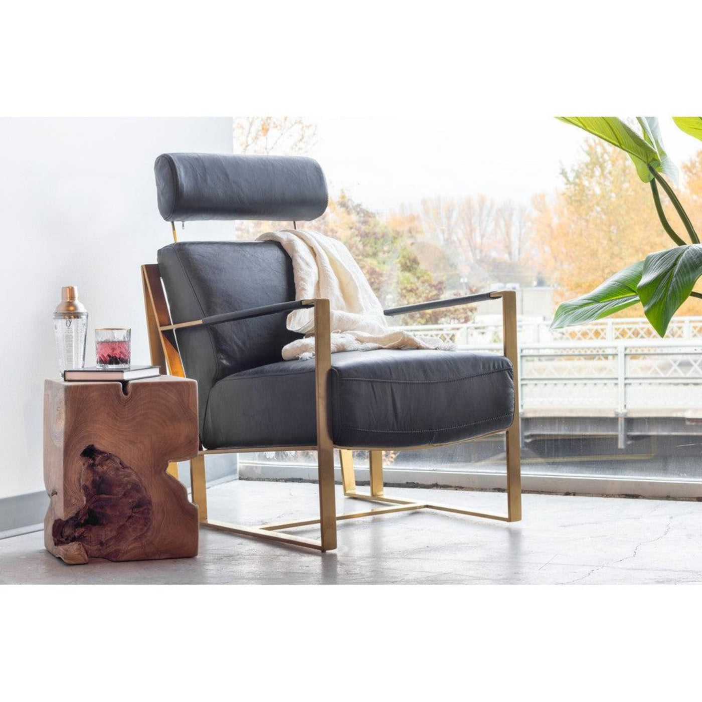 Moe's Home Collection Paradiso Chair Onyx Black Leather - PK-1083-02