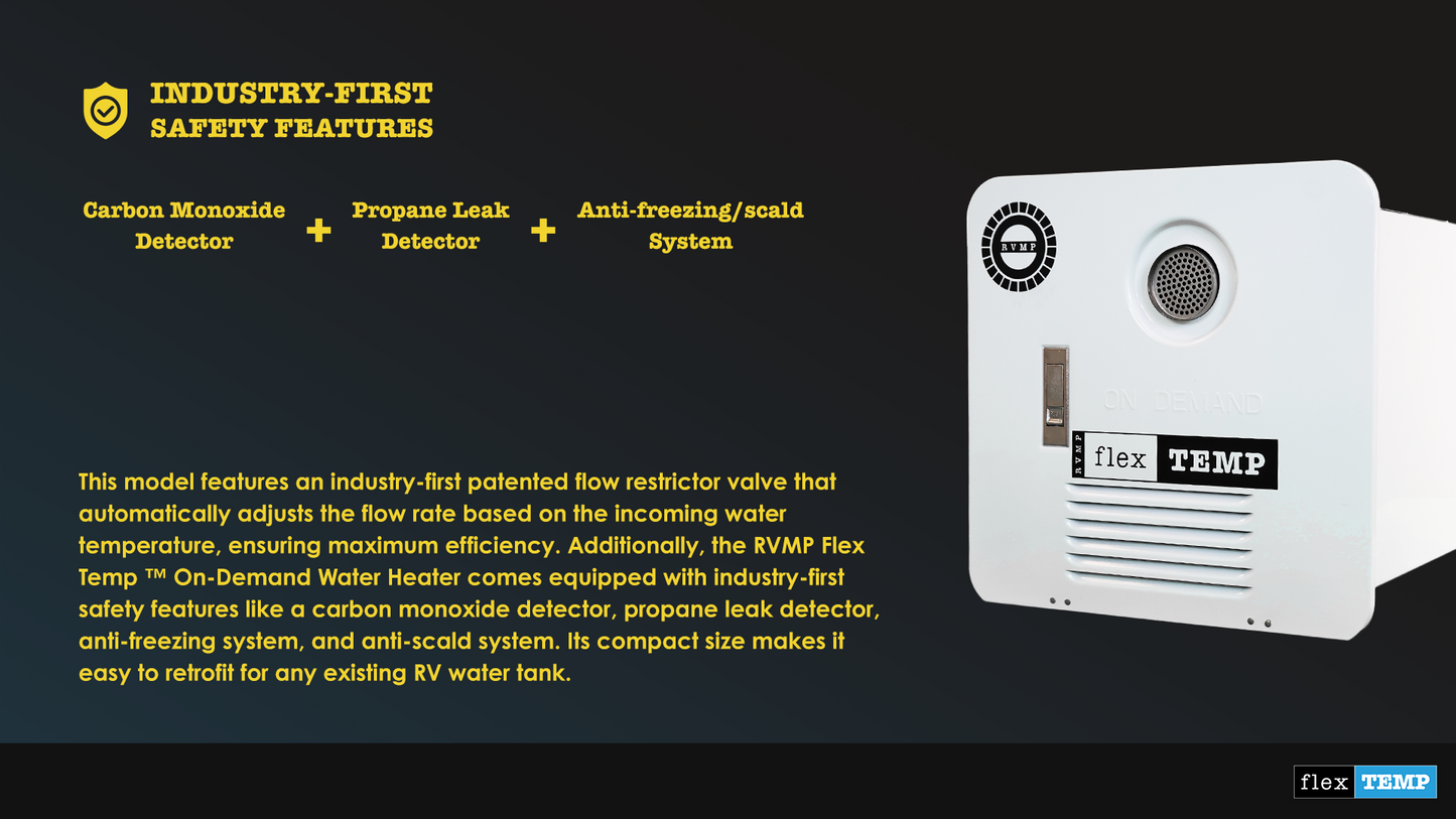 RVMP Flex Temp On-Demand Propane Tankless Water Heater for RVs  | Black Color | Anti-Freezing System | Anti-Scald System | Digital Remote | FG-SBMC-12 - 240171