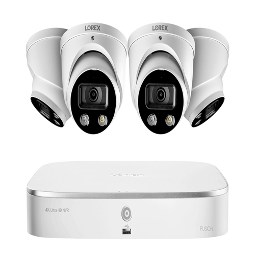 Lorex 8-Channel 4K Fusion NVR System with 4 Smart Deterrence 4K (8MP) IP Dome Cameras Security Surveillance System New -  N4K2SD-84WD