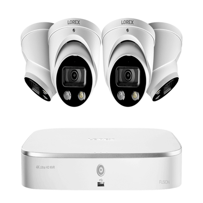 Lorex 8-Channel 4K Fusion NVR System with 4 Smart Deterrence 4K (8MP) IP Dome Cameras Security Surveillance System New -  N4K2SD-84WD