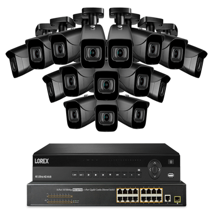 Lorex NC4K8-3216BB 32-Channel NVR System with Sixteen 4K (8MP) IP Cameras Security Surveillance System New - NC4K8-3216BB
