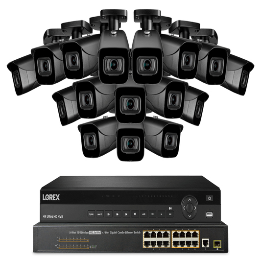 Lorex NC4K8-3216BB 32-Channel NVR System with Sixteen 4K (8MP) IP Cameras Security Surveillance System New - NC4K8-3216BB