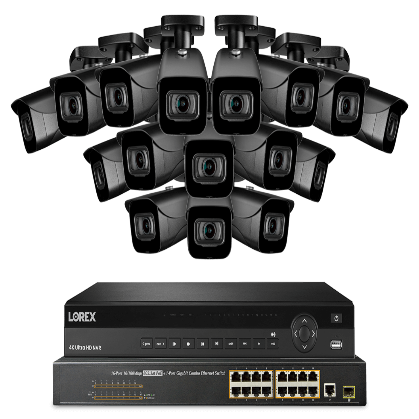 Lorex NC4K8-3216BB 32-Channel NVR System with Sixteen 4K (8MP) IP Cameras Security Surveillance System New - NC4K8-3216BB