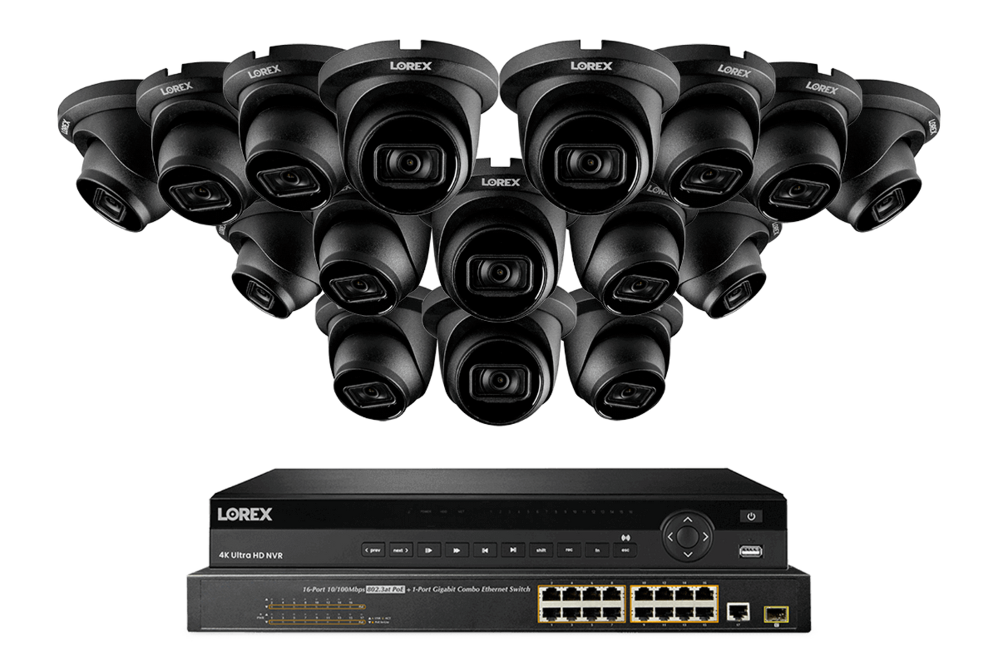 Lorex 4K (32 Camera Capable) 6TB Wired NVR System with Nocturnal 3 Smart IP Turret Cameras Featuring Listen-In Audio and 30FPS Recording - NP4K6F-3216BD