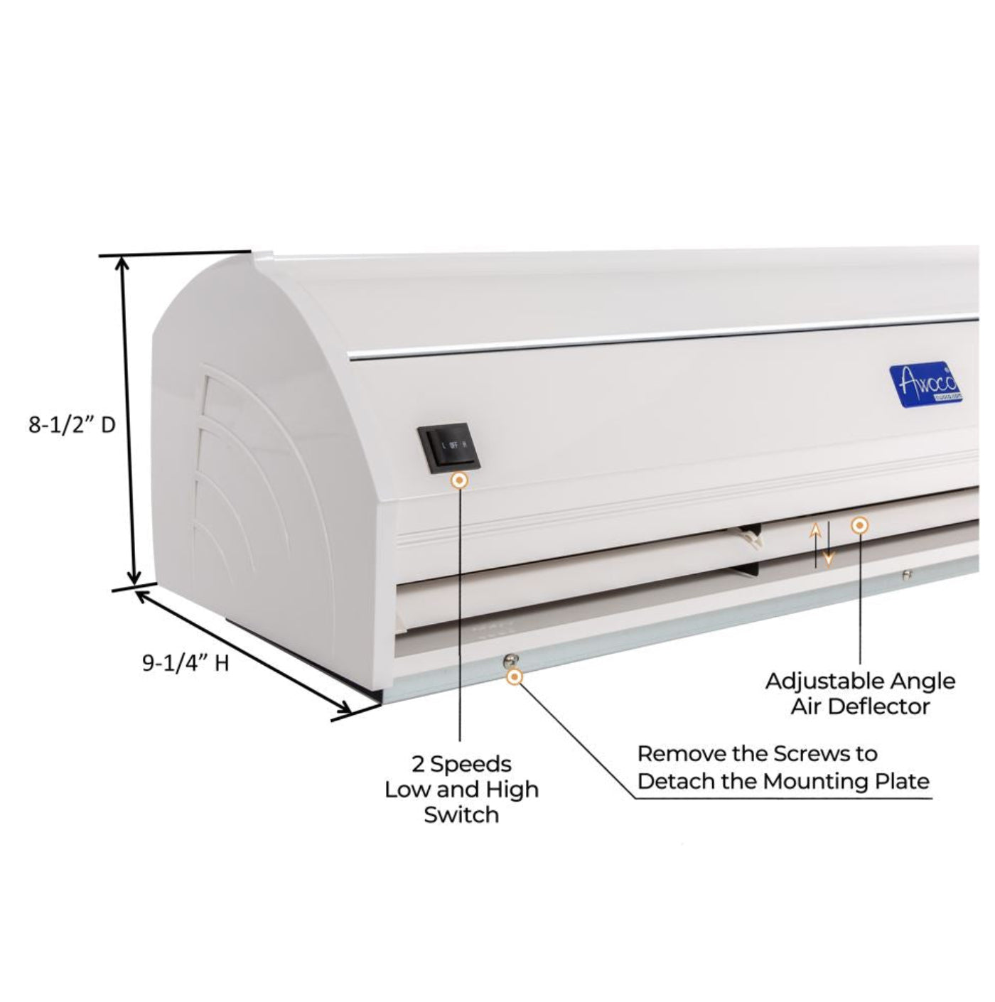 Awoco FM35-MSD Early Turn On Elegant 2 Speed Air Curtain, UL Certified, 120V Unheated with Magnetic Switch & Motion Sensor Detection - FM3509-MSD