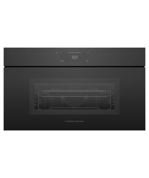 Fisher Paykel 30" Series 9 Minimal Handleless Compact Convection-Speed Oven Black Glass - OM30NMUNB3