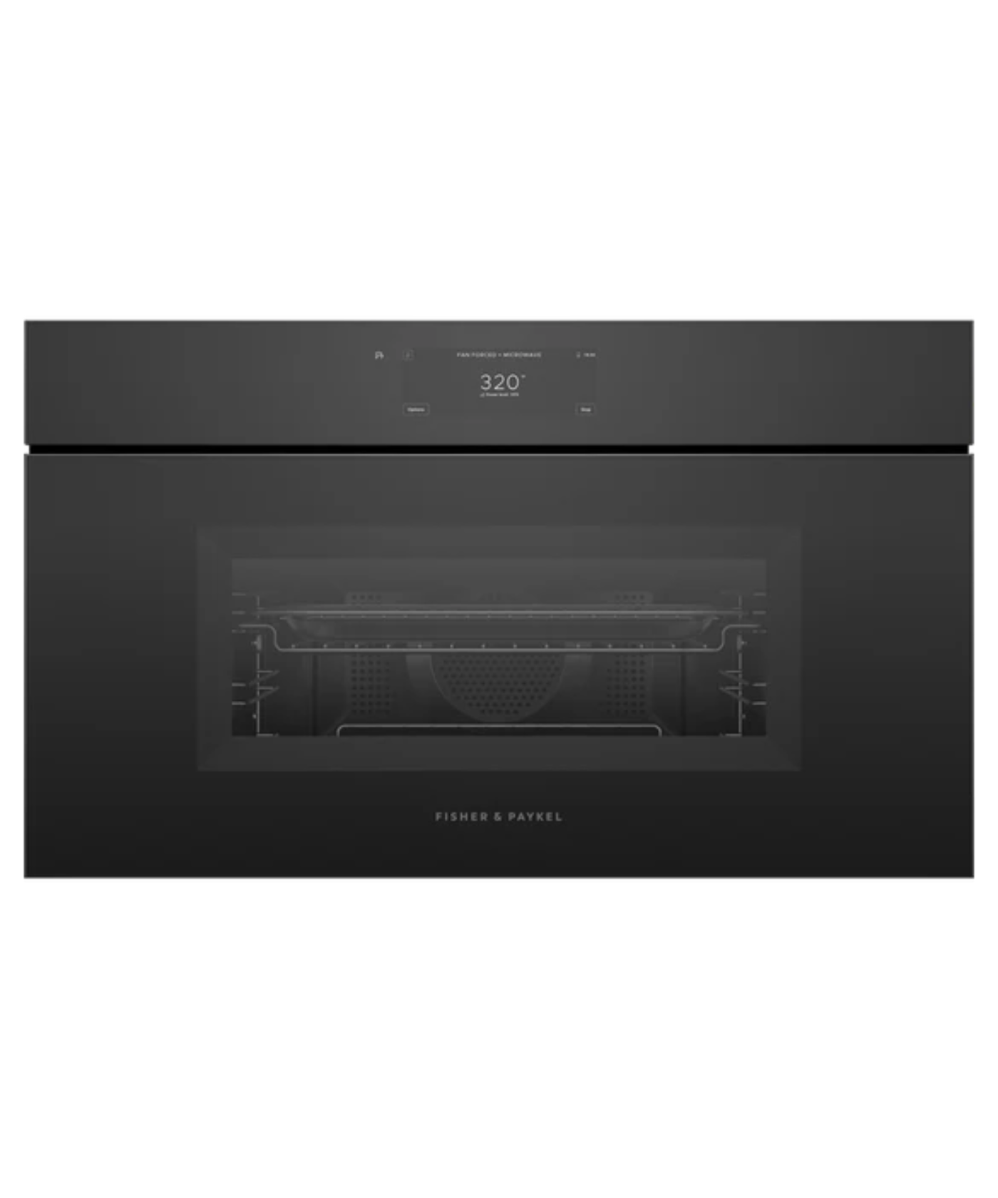 Fisher Paykel 30" Series 9 Minimal Handleless Compact Convection-Speed Oven Black Glass - OM30NMUNB3