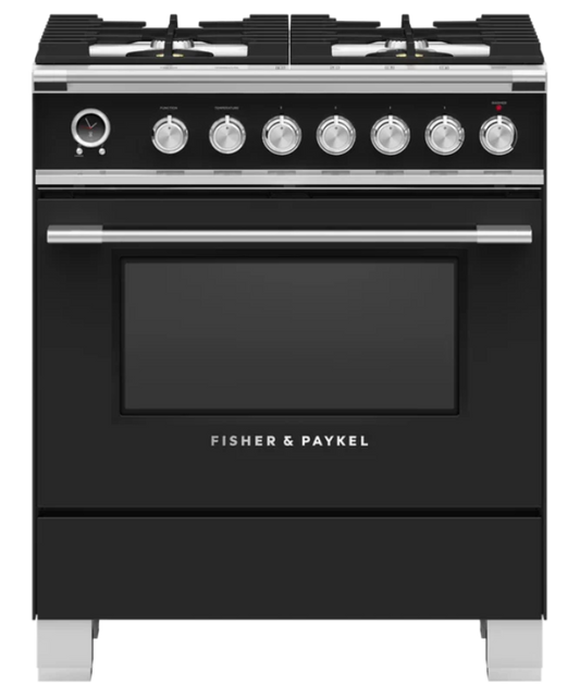 Fisher Paykel 30" Series 9 Classic 4 Burner Dual Fuel Self-Cleaning Range Black - OR30SCG6B1