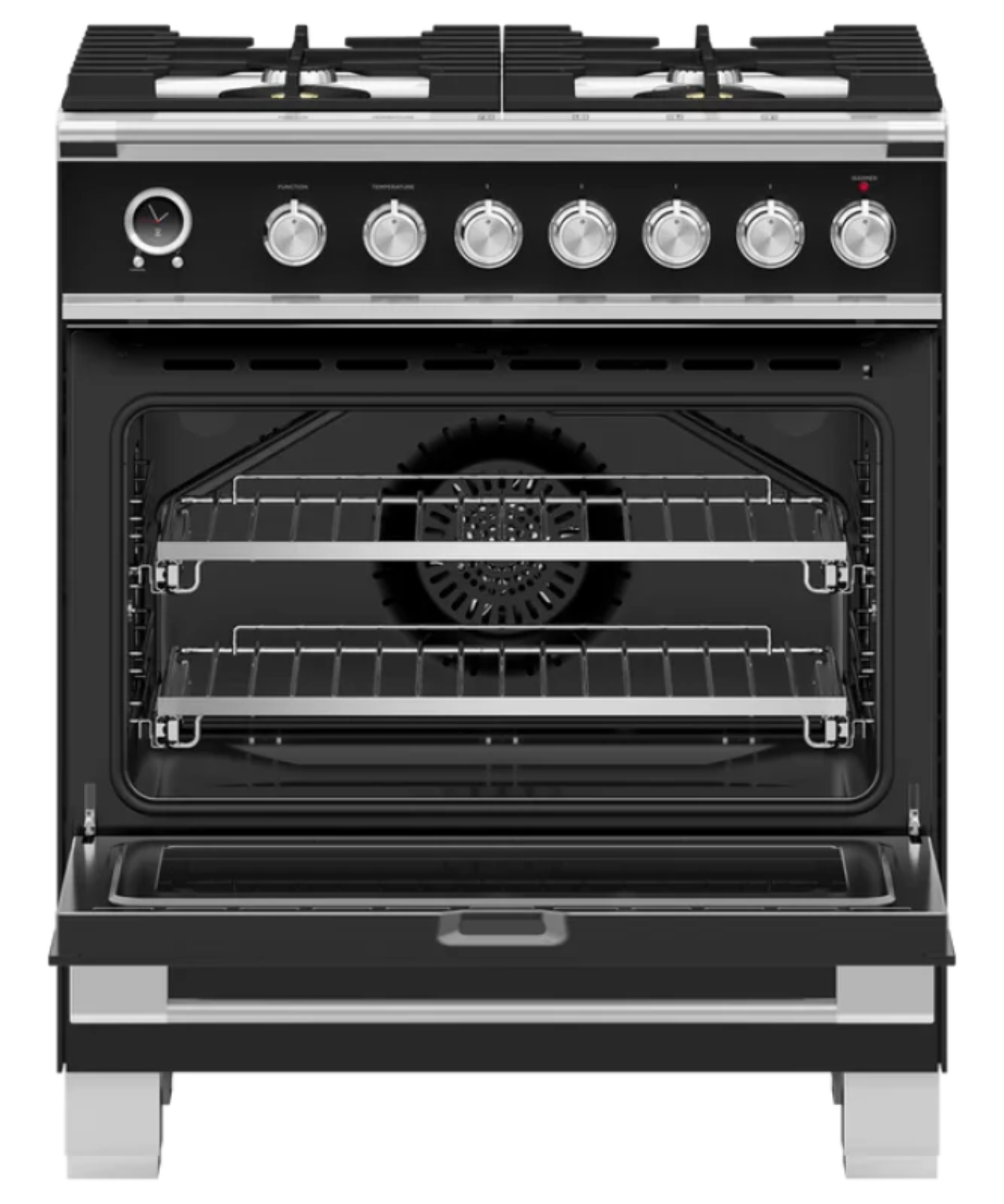Fisher Paykel 30" Series 9 Classic 4 Burner Dual Fuel Self-Cleaning Range Black - OR30SCG6B1