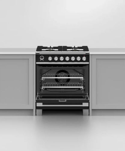 Fisher Paykel 30" Series 9 Classic 4 Burner Dual Fuel Self-Cleaning Range Black - OR30SCG6B1
