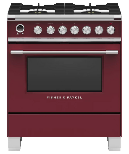 Fisher Paykel 30" Series 9 Classic 4 Burner Dual Fuel Self-Cleaning Range Red - OR30SCG6R1