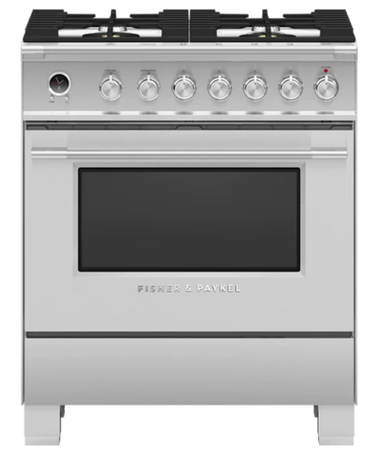 Fisher Paykel 30" Series 9 Classic 4 Burner Dual Fuel Self-Cleaning Range Stainless Steel - OR30SCG6X1