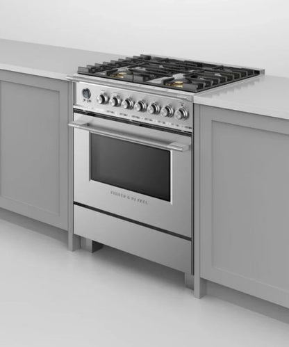 Fisher Paykel 30" Series 9 Classic 4 Burner Dual Fuel Self-Cleaning Range Stainless Steel - OR30SCG6X1