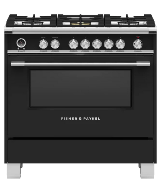 Fisher Paykel 36" Series 9 Classic 5 Burner Dual Fuel Self-Cleaning Range Black - OR36SCG6B1