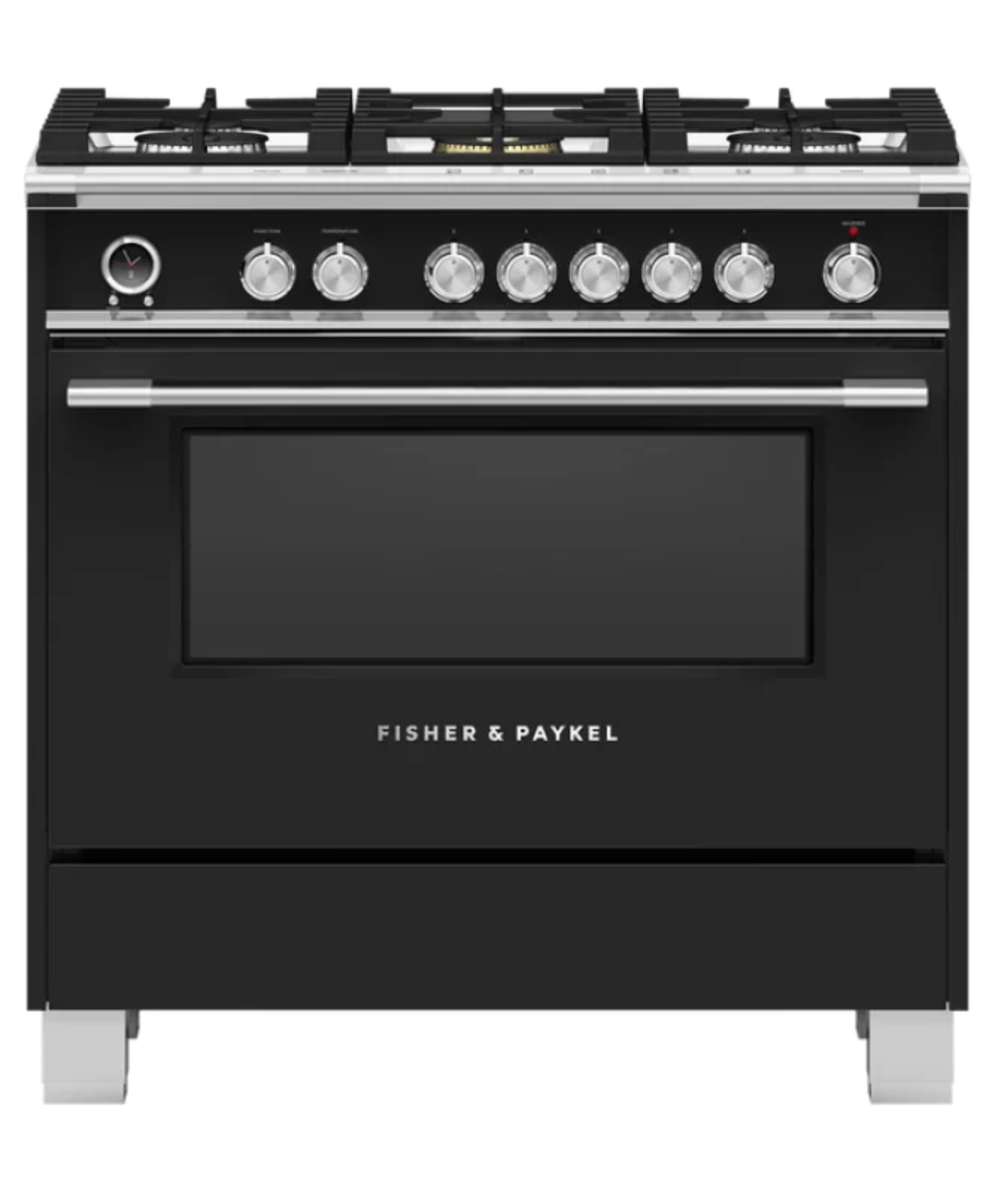 Fisher Paykel 36" Series 9 Classic 5 Burner Dual Fuel Self-Cleaning Range Black - OR36SCG6B1