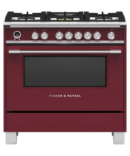 Fisher Paykel 36" Series 9 Classic 5 Burner Dual Fuel Self-Cleaning Range Red - OR36SCG6R1