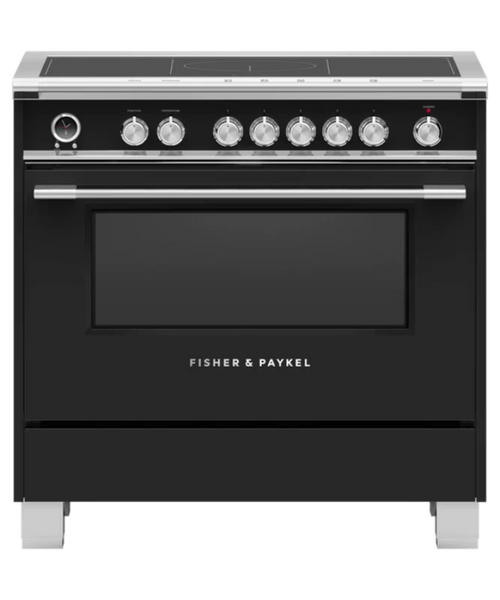 Fisher Paykel 36" Series 9 Classic 5 Zone Induction Self-Cleaning Range, 2 SmartZones Black - OR36SCI6B1