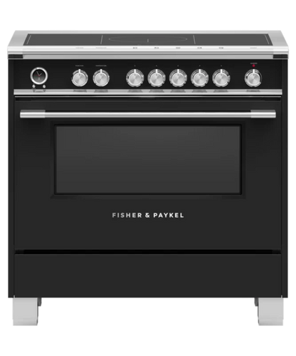 Fisher Paykel 36" Series 9 Classic 5 Zone Induction Self-Cleaning Range, 2 SmartZones Black - OR36SCI6B1
