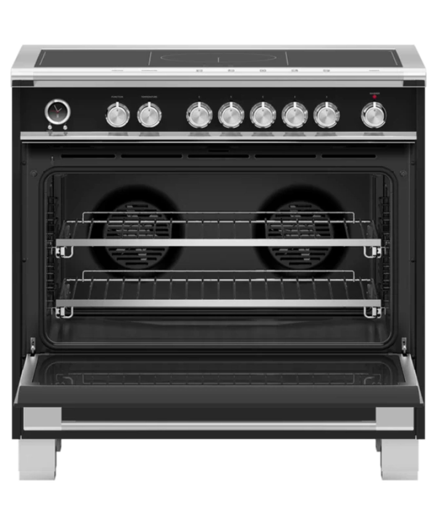 Fisher Paykel 36" Series 9 Classic 5 Zone Induction Self-Cleaning Range, 2 SmartZones Black - OR36SCI6B1