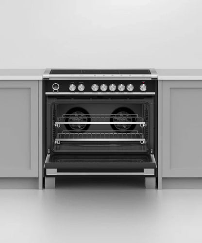 Fisher Paykel 36" Series 9 Classic 5 Zone Induction Self-Cleaning Range, 2 SmartZones Black - OR36SCI6B1